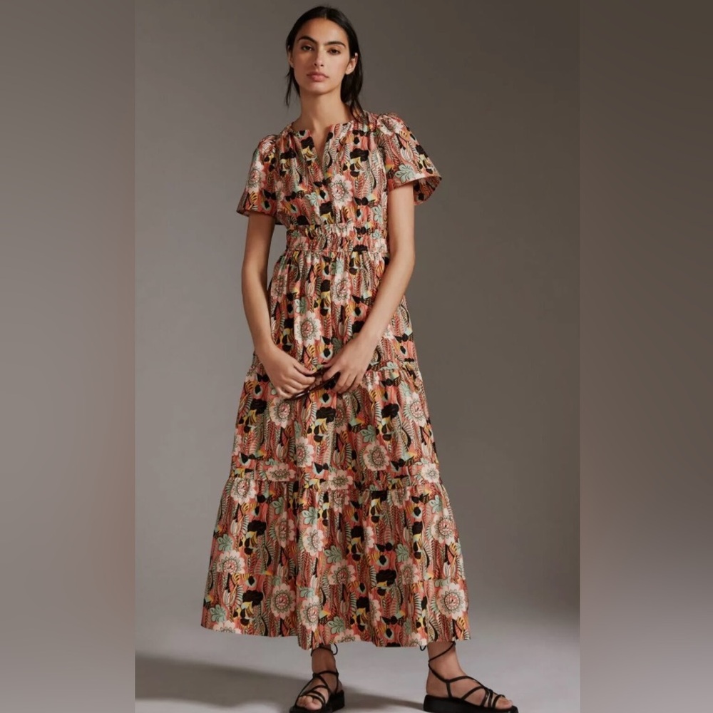 Anthropologie Maeve Somerset Maxi in Botanic Garden Tiered Dress S.